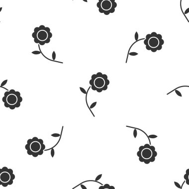 Gri çiçek ikonu beyaz arka planda izole edilmiş kusursuz desen. Vektör İllüstrasyonu