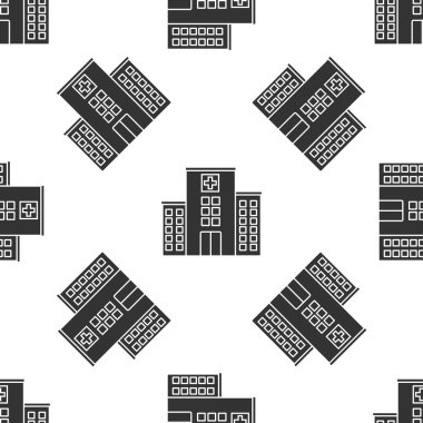 Beyaz arka planda çapraz simge izole Dikişsiz desen ile gri tıbbi hastane binası. Tıp Merkezi. Sağlık. Vektör Illustration