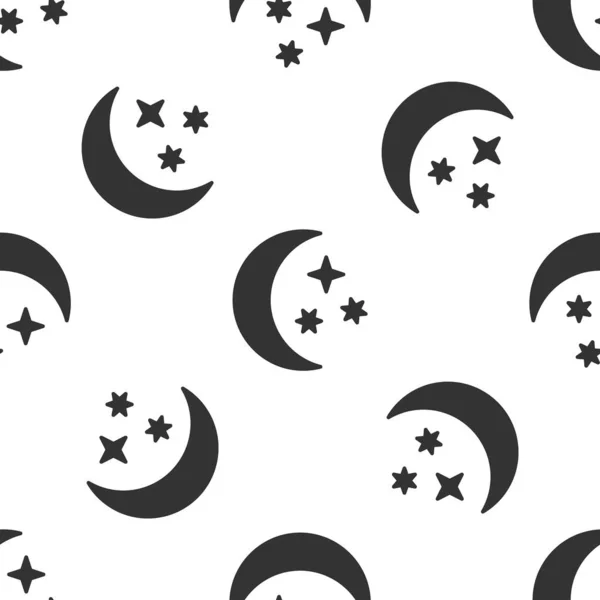 Luna gris y estrellas icono aislado patrón sin costuras sobre fondo blanco. Ilustración vectorial — Vector de stock