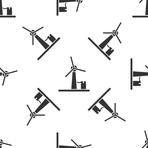 Ícone de turbina de vento cinza isolado padrão sem costura no fundo branco. Sinal do gerador de vento. Moinho de vento para produção de energia elétrica. Ilustração vetorial — Vetor de Stock