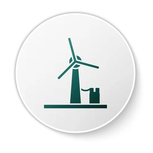 Green Wind turbine icon isolated on white background. Wind generator sign. Windmill for electric power production. White circle button. Vector Illustration — 스톡 벡터