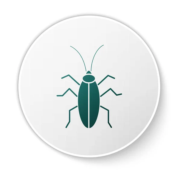 ไอคอนแมลงสาบสีเขียวถูกแยกจากพื้นหลังสีขาว ปุ่มวงกลมสีขาว ภาพวาดเวกเตอร์ — ภาพเวกเตอร์สต็อก
