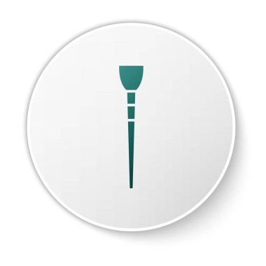 Beyaz arkaplanda yeşil makyaj fırçası simgesi izole edildi. Beyaz daire düğmesi. Vektör İllüstrasyonu