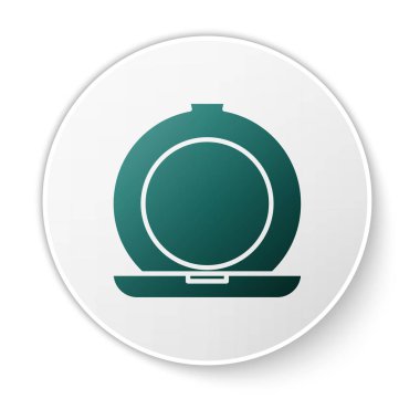 Beyaz zemin üzerinde ayna simgesi olan yeşil makyaj tozu. Beyaz daire düğmesi. Vektör İllüstrasyonu