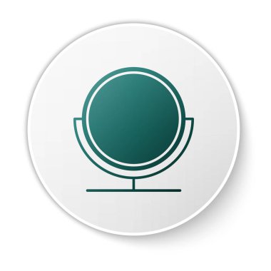 Beyaz arkaplanda yeşil yuvarlak makyaj aynası simgesi izole edildi. Beyaz daire düğmesi. Vektör İllüstrasyonu