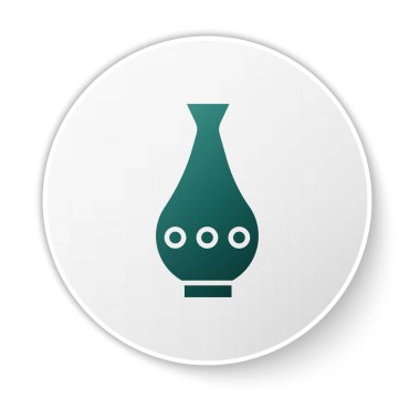 Beyaz arkaplanda yeşil vazo simgesi izole edildi. Beyaz daire düğmesi. Vektör İllüstrasyonu