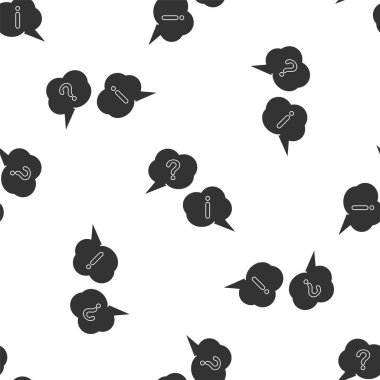 Soru ve Ünlem simgesi beyaz arka plan üzerinde sorunsuz desen izole gri Konuşma kabarcıkları. SSS işareti. Dosyaları kopyalayın, sohbet konuşma balonu ve grafik. Vektör İllüstrasyonu