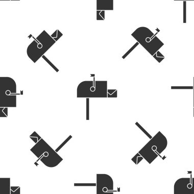 Gri Açık posta kutusu simgesi beyaz arkaplanda izole edilmiş kusursuz desen. Posta kutusu simgesi. Posta kutusunda bayrak var. Vektör İllüstrasyonu