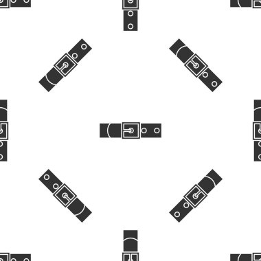 Düğmeli çelik toka ikonu olan gri deri kemer beyaz arka planda izole edilmiş pürüzsüz desen. Vektör İllüstrasyonu