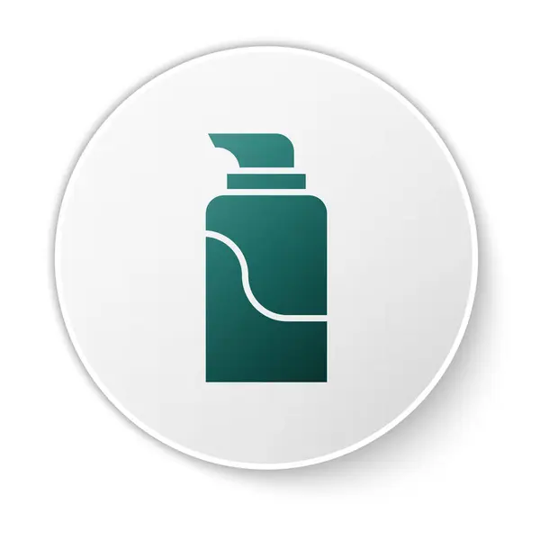Zielony krem lub balsam kosmetyczna ikona tubki izolowane na białym tle. Produkty do pielęgnacji ciała dla mężczyzn. Biały przycisk koła. Ilustracja wektora — Wektor stockowy