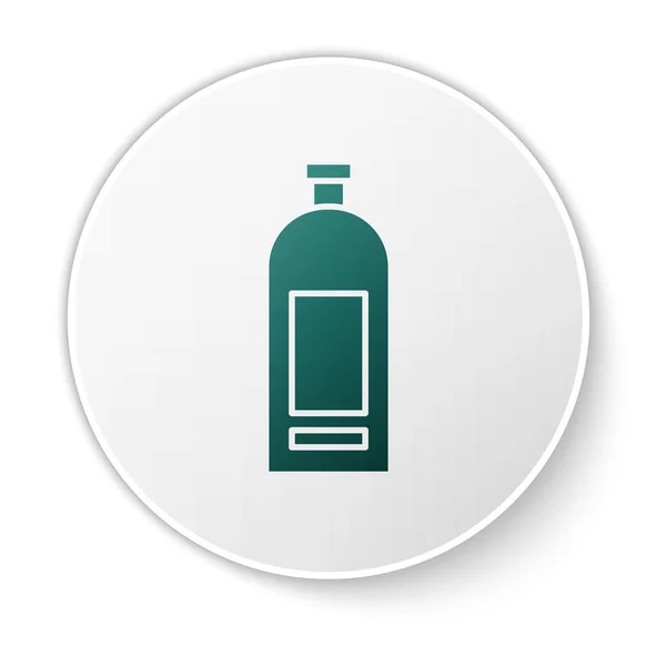 Zielona butelka szamponu ikona izolowane na białym tle. Biały przycisk koła. Ilustracja wektora — Wektor stockowy