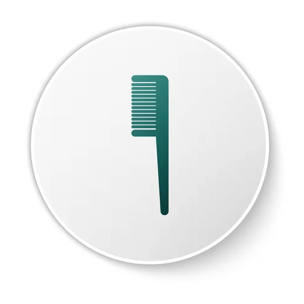 Ícone de escova de cabelo verde isolado no fundo branco. Pente o sinal do cabelo. Símbolo de barbeiro. Botão de círculo branco. Ilustração vetorial —  Vetores de Stock