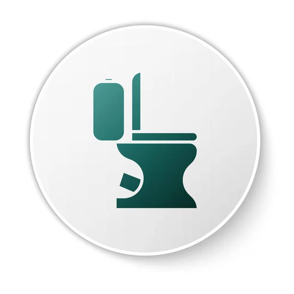 Green Toilet bowl icon isolated on white background. White circle button. Vector Illustration — 스톡 벡터