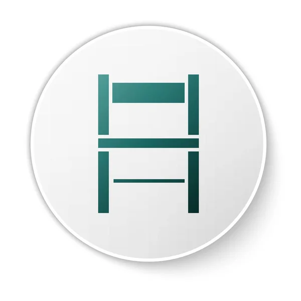 Πράσινο εικονίδιο καρέκλας που απομονώνεται σε λευκό φόντο. Λευκό κουμπί κύκλου. Εικονογράφηση διανύσματος — Διανυσματικό Αρχείο