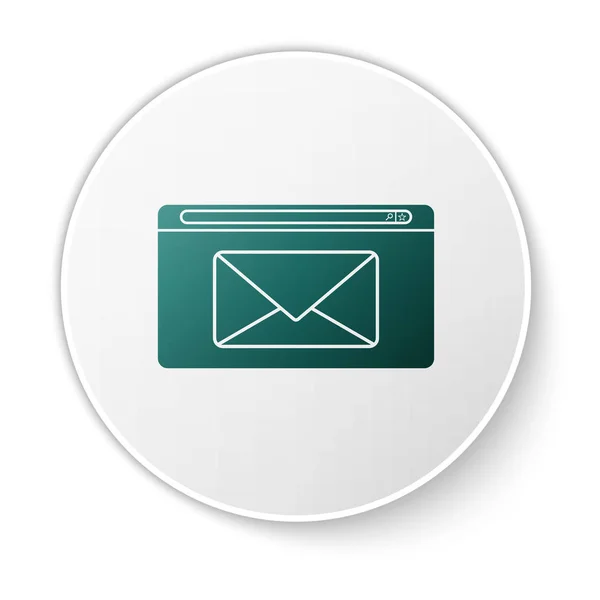 Icône Courrier vert et e-mail isolé sur fond blanc. E-mail du symbole de l'enveloppe. Signe de message électronique. Bouton rond blanc. Illustration vectorielle — Image vectorielle