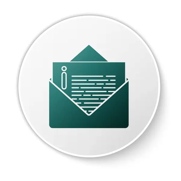 Green Envelope icon isolated on white background. Email message letter symbol. White circle button. Vector Illustration — 스톡 벡터