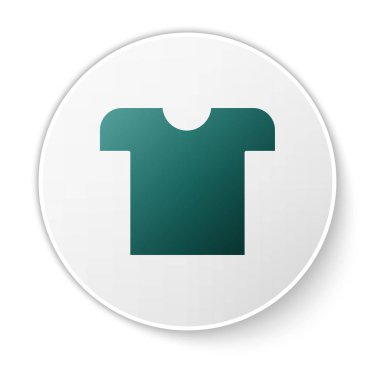 Beyaz arkaplanda yeşil tişört simgesi izole edildi. Beyaz daire düğmesi. Vektör İllüstrasyonu