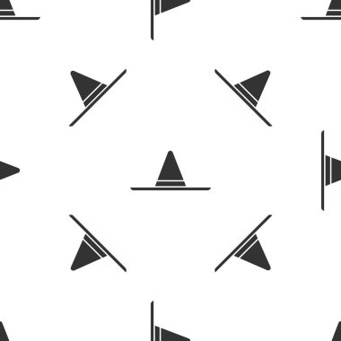 Gri bahçıvan, çiftçi ya da tarım işçisi şapka ikonu beyaz arka planda izole edilmiş pürüzsüz desen. Vektör İllüstrasyonu