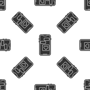 Gri cep telefonu, kalp ikonuna sahip, beyaz arka planda izole edilmiş, pürüzsüz bir model. Sevgililer Günü. Vektör İllüstrasyonu