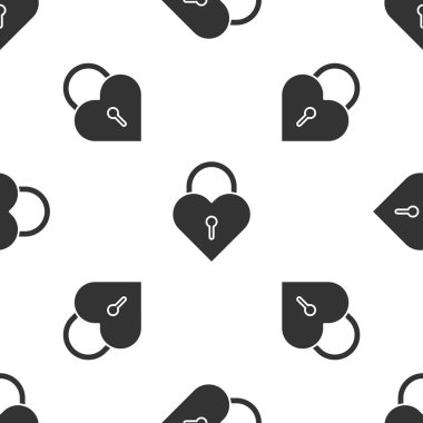 Gri Kale bir kalp simgesi şeklinde beyaz arka plan üzerinde izole dikişsiz desen. Kilitli Kalp. Aşk sembolü ve anahtar deliği işareti. Vektör İllüstrasyonu