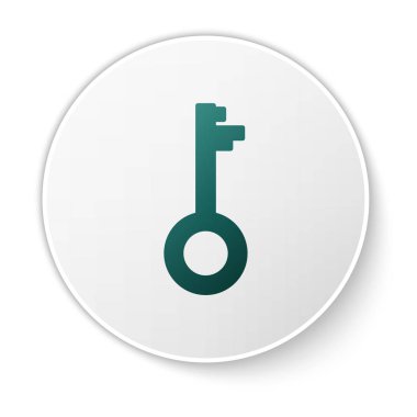 Yeşil Eski anahtar simgesi beyaz arkaplanda izole edildi. Beyaz daire düğmesi. Vektör İllüstrasyonu