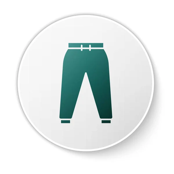 Zielone spodnie sportowe ikona izolowana na białym tle. Biały przycisk koła. Ilustracja wektora — Wektor stockowy