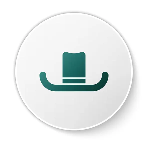 Πράσινο καπέλο Man με κορδέλα εικονίδιο απομονώνονται σε λευκό φόντο. Λευκό κουμπί κύκλου. Εικονογράφηση διανύσματος — Διανυσματικό Αρχείο