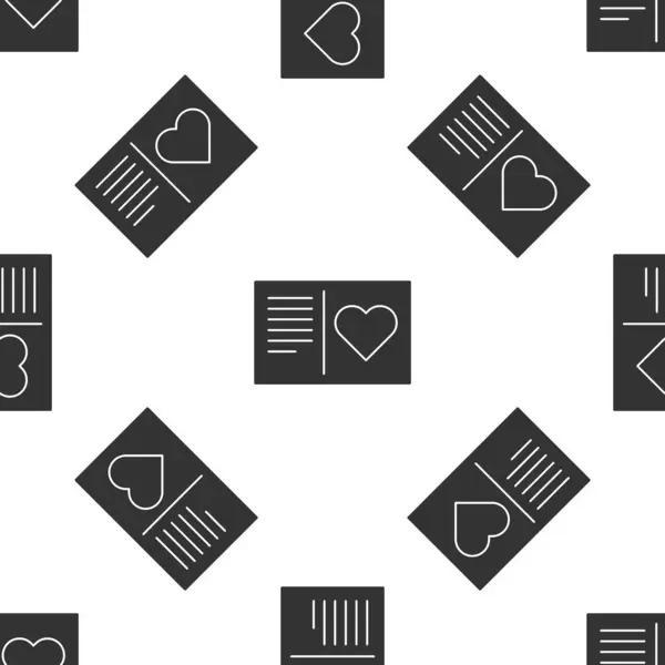Grijze Valentijnsdag flyer met hart pictogram geïsoleerd naadloos patroon op witte achtergrond. Feestposter sjabloon voor uitnodiging of wenskaart. Vector Illustratie — Stockvector