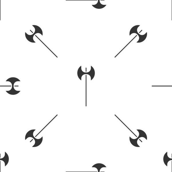 Иконка серого средневекового топора изолирована бесшовным рисунком на белом фоне. Боевой топор, топор палача. Средневековое оружие. Векторная миграция — стоковый вектор