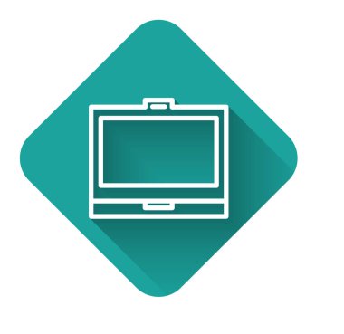 Aynalı beyaz çizgi makyaj tozu uzun gölgeli izole edilmiş. Yeşil kare düğmesi. Vektör İllüstrasyonu