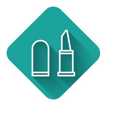 Uzun gölgeli beyaz çizgi ruj simgesi. Yeşil kare düğmesi. Vektör İllüstrasyonu