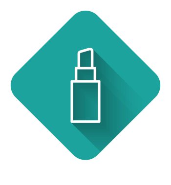 Uzun gölgeli beyaz çizgi ruj simgesi. Yeşil kare düğmesi. Vektör İllüstrasyonu