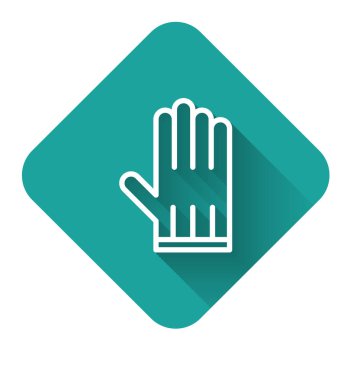 Uzun gölgeli beyaz çizgili deri eldiven ikonu. Yeşil kare düğmesi. Vektör İllüstrasyonu