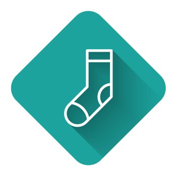 Uzun gölgeli beyaz çizgi çorap ikonu. Yeşil kare düğmesi. Vektör İllüstrasyonu