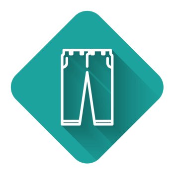 Beyaz Çizgili Pantolon simgesi uzun gölgeli. Yeşil kare düğmesi. Vektör İllüstrasyonu