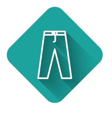 Beyaz Çizgili Pantolon simgesi uzun gölgeli. Yeşil kare düğmesi. Vektör İllüstrasyonu