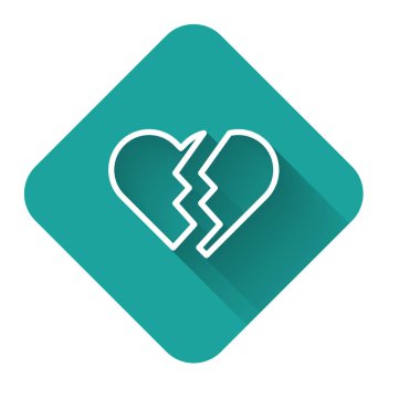 Kırık bir kalp ya da uzun gölgeli bir boşanma ikonu. Aşk sembolü. Sevgililer Günü. Yeşil kare düğmesi. Vektör İllüstrasyonu