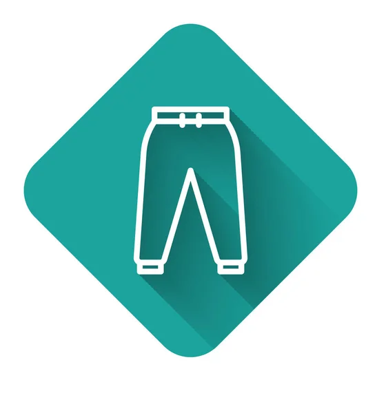 Ligne blanche Pantalon de sport icône isolé avec une ombre longue. Bouton carré vert. Illustration vectorielle — Image vectorielle