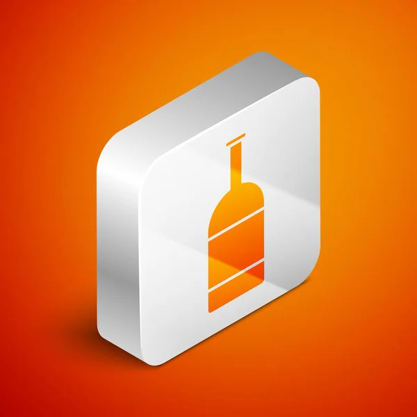 Isomric icona bottiglia di birra isolata su sfondo arancione. Pulsante quadrato argento. Illustrazione vettoriale — Vettoriale Stock