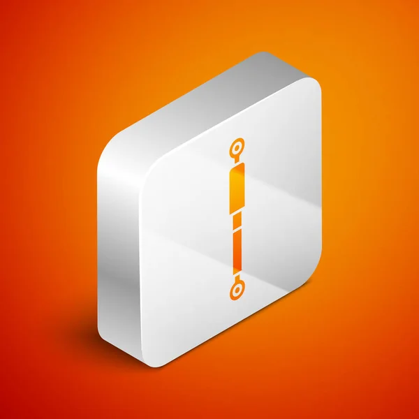 Isometrisk Stötdämpare ikon isolerad på orange bakgrund. Silverfyrkantig knapp. Vektor Illustration — Stock vektor