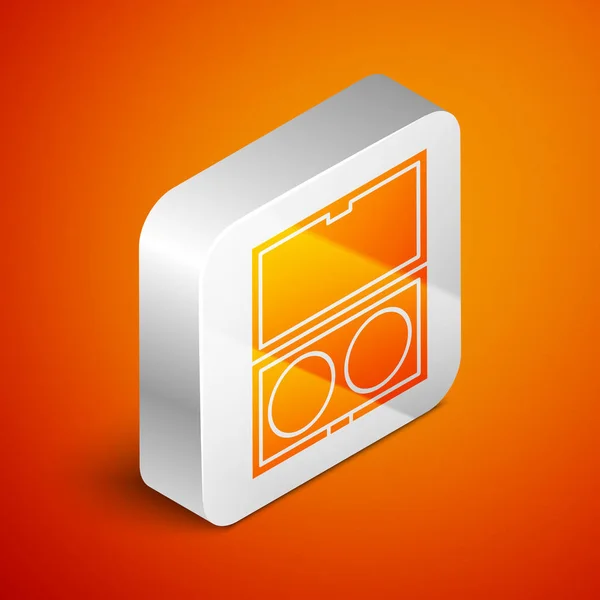 Isometric Makeup powder with mirror icon isolated on orange background. Silver square button. Vector Illustration — Stock Vector