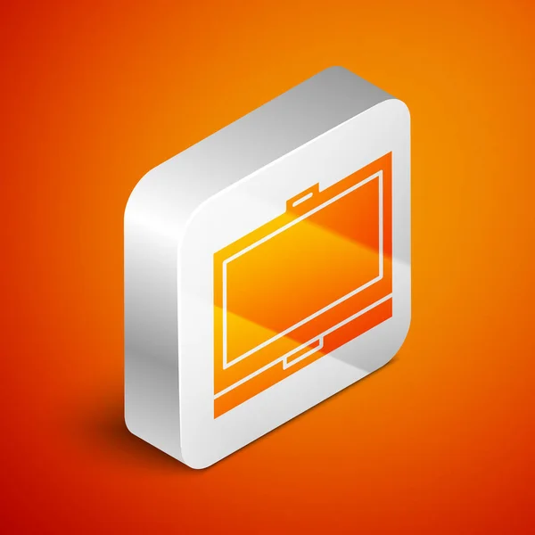 Izometrikus smink por tükör ikon elszigetelt narancssárga alapon. Ezüst négyzet gomb. Vektorillusztráció — Stock Vector
