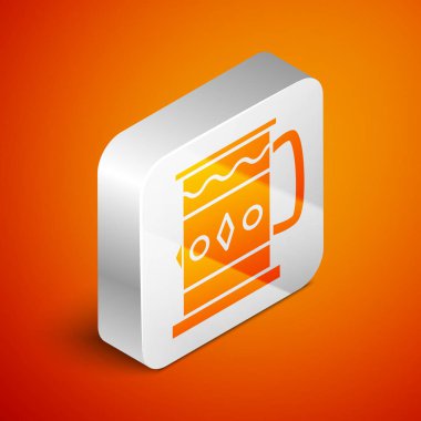 Turuncu arka planda izole edilmiş Isome Tahta sabıka simgesi. Gümüş kare düğme. Vektör İllüstrasyonu