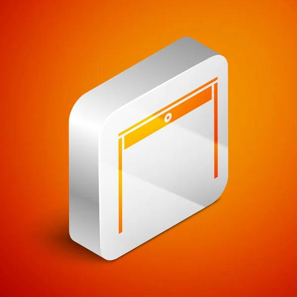 Isometriska träbord ikon isolerad på orange bakgrund. Silverfyrkantig knapp. Vektor Illustration — Stock vektor