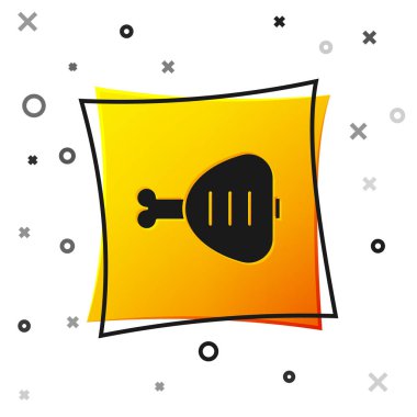 Beyaz arka planda siyah tavuk bacak ikonu izole edildi. Tavuk budu. Sarı kare düğme. Vektör İllüstrasyonu