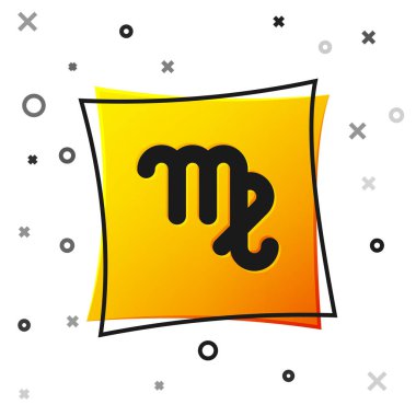 Beyaz arka planda siyah başak burcu simgesi izole edildi. Astrolojik yıldız falı koleksiyonu. Sarı kare düğme. Vektör İllüstrasyonu