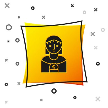Siyah Astroloji kadın ikonu beyaz arka planda izole edildi. Sarı kare düğme. Vektör İllüstrasyonu