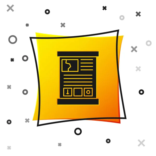 Black Game gids pictogram geïsoleerd op witte achtergrond. Gebruikershandleiding, instructie, handleiding, handboek. Gele vierkante knop. Vector Illustratie — Stockvector