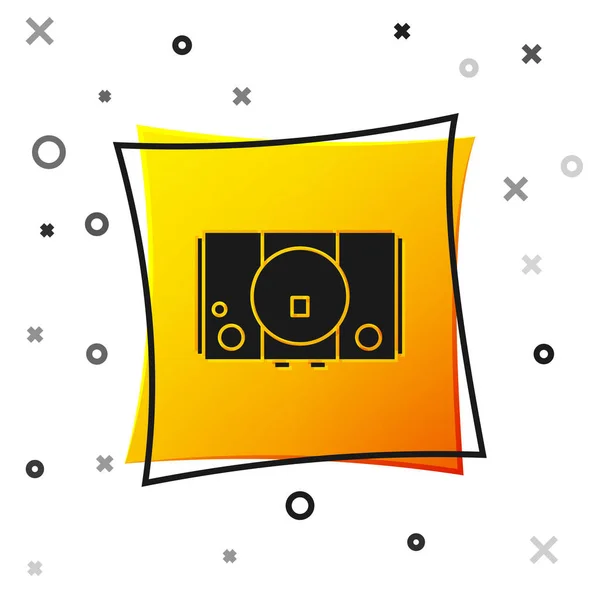 Μαύρο εικονίδιο κονσόλας παιχνιδιών βίντεο που απομονώνεται σε λευκό φόντο. Κουμπί κίτρινο τετράγωνο. Εικονογράφηση διανύσματος — Διανυσματικό Αρχείο