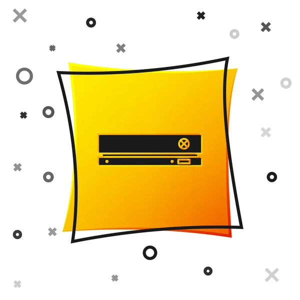 Ícone de console de videogame preto isolado em fundo branco. Botão quadrado amarelo. Ilustração vetorial — Vetor de Stock